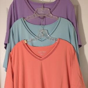 Catherines Short Sleeve Tops - Lavender, Sky Blue, Coral